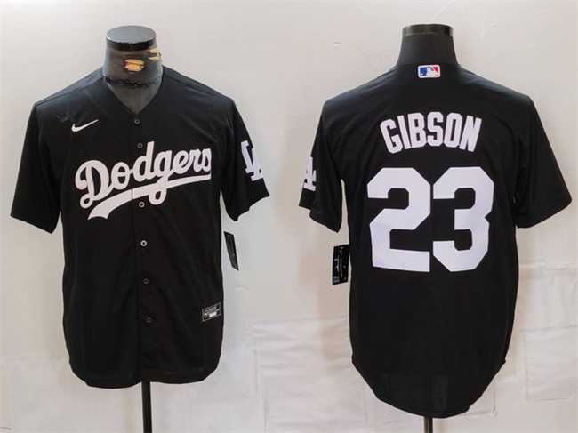 Mens Los Angeles Dodgers #23 Kirk Gibson Black Cool Base Stitched Baseball Jersey